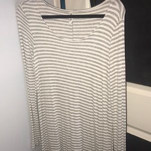 White and grey striped long sleeve dress